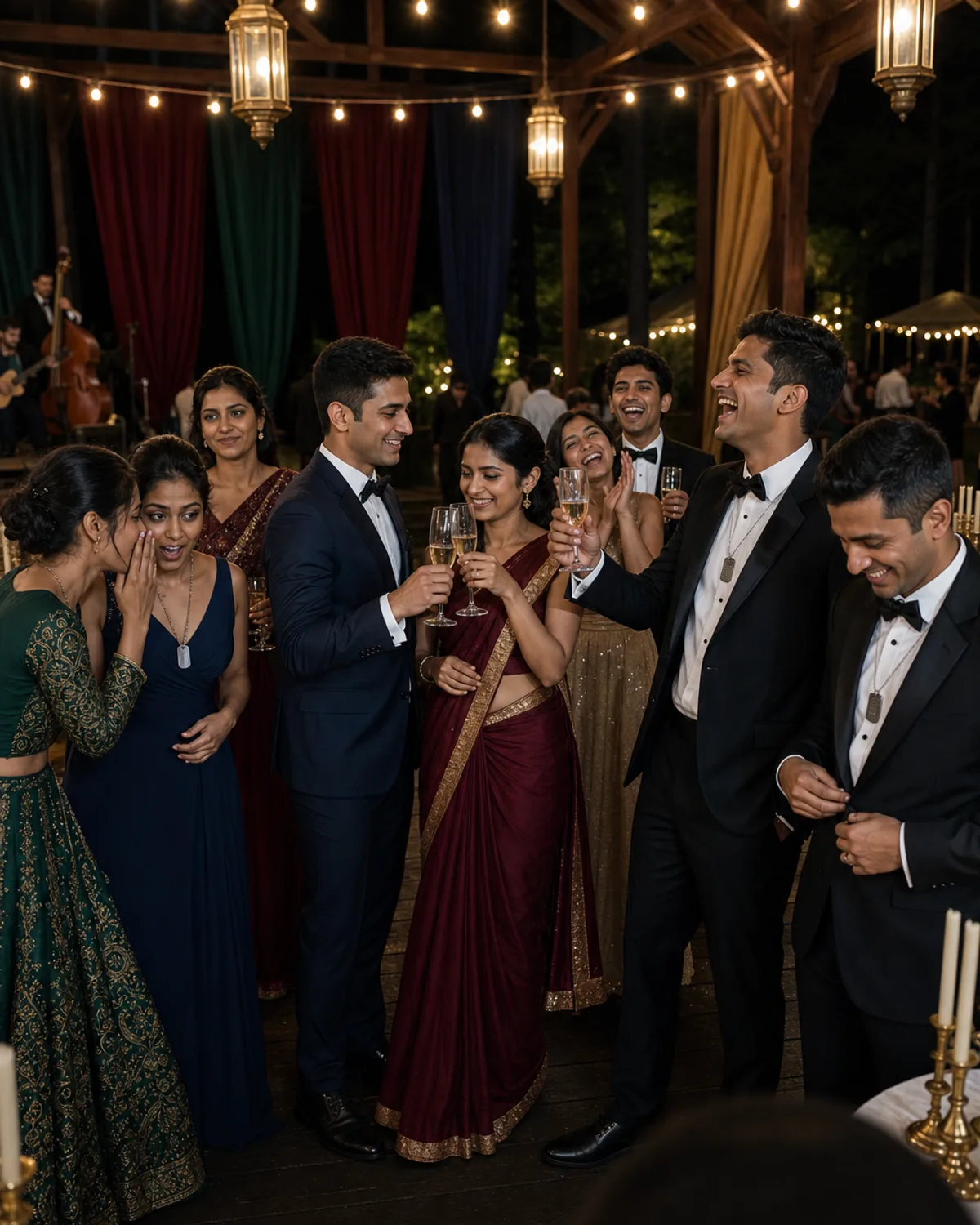 The Graduation Ball on the final night, recruits in gowns and black tie dancing under the timber pavilion in front of the platoon flag wall