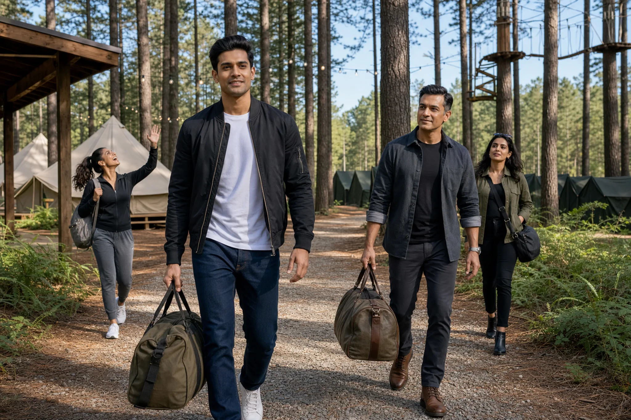 Indian professionals arriving at the OperationForgeX forest camp in their own clothes, before the black tee and grey-and-white camo kit is issued