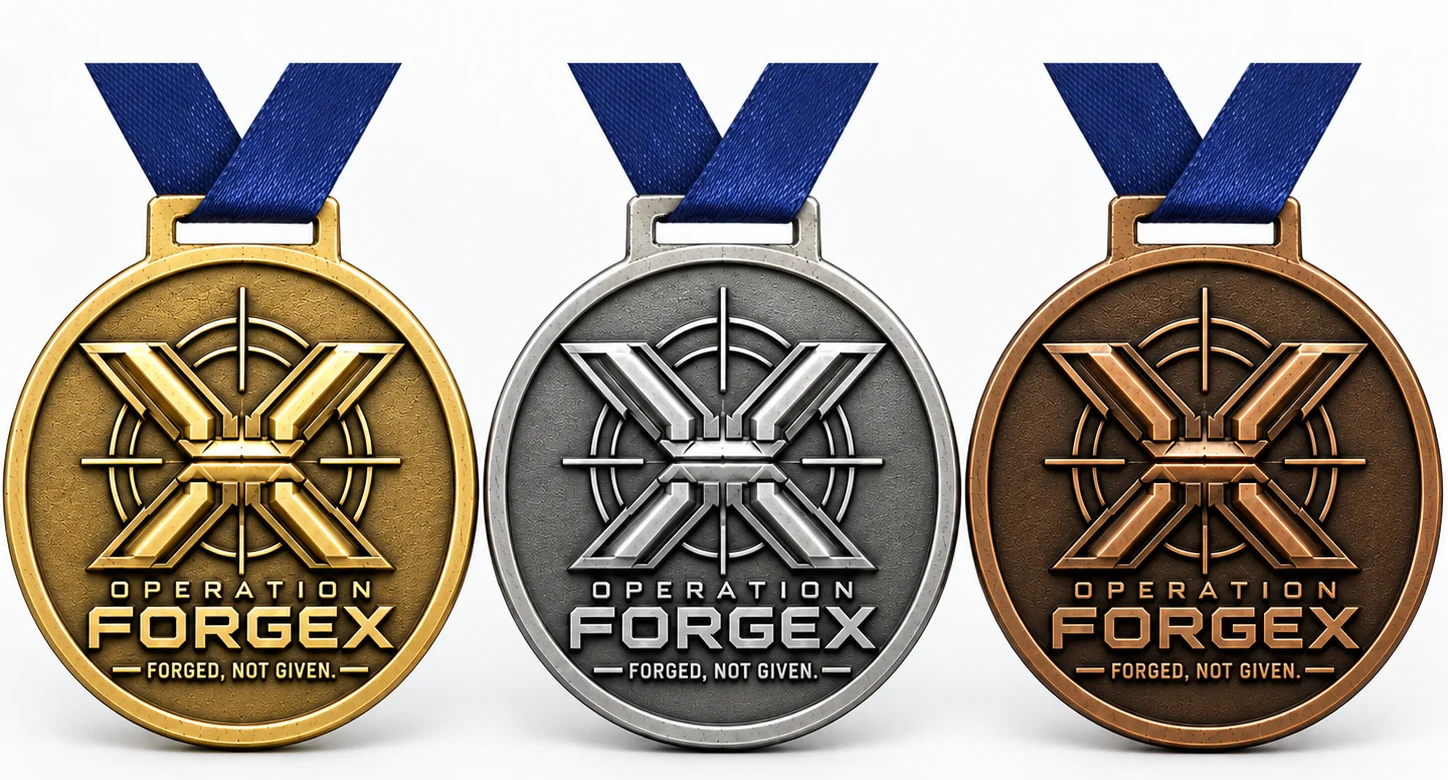 Gold, silver and bronze OperationForgeX medals